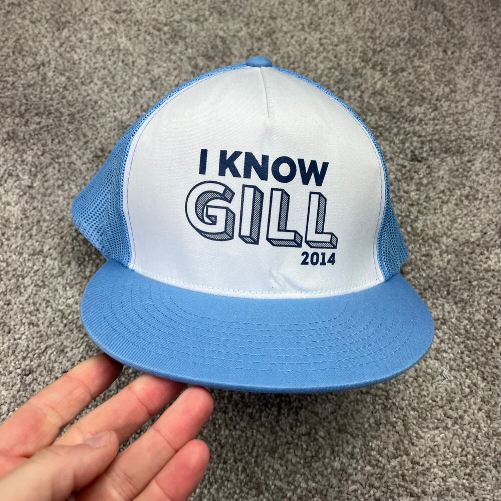 "I know Gill 2014" trucker hat, baby blue/white custom Ink- New